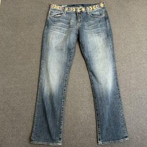 Driftwood Audrey Jeans Womens 31 Blue Medium Wash Straight Boho Embroidered